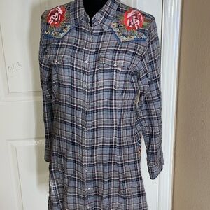 Johnny Was Flannel Plaid Button Up Tunic Medium​​​​​